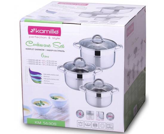 Набір каструль 6 предметів (4.5л, 5.8л, 7.8л) Kamille (5630S), зображення 4