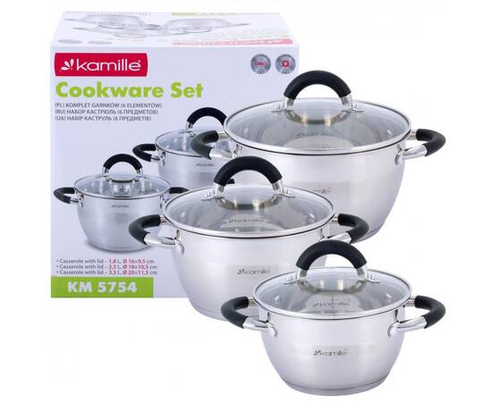 Набор кастрюль 6 предмета (1.8л, 2.5л, 3.5л) Kamille (5754), изображение 4