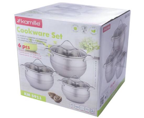Набор кастрюль 6 предметов (16x10cm, 20x11,5cm, 24x13,5 см) Kamille (5911), изображение 3