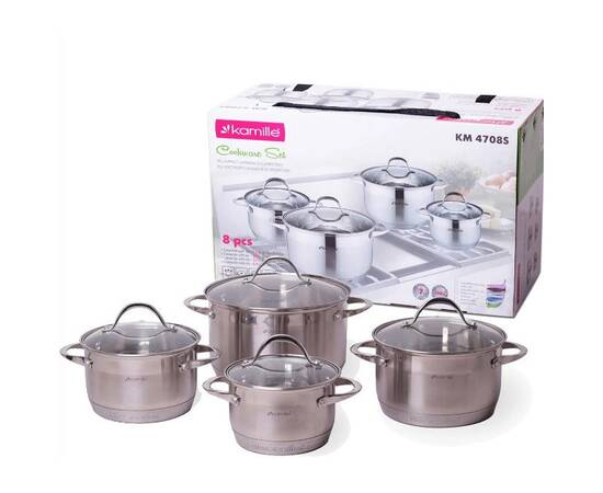 Набор кастрюль 8 предметов (1.8л, 2.3л, 3.3л, 5.8л; 7-слойное дно) Kamille (4708S), изображение 4