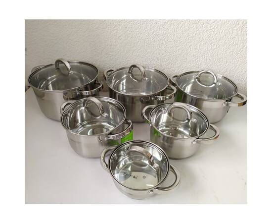 Набір посуду 12 предметів (каструлі 1л, 1.8л, 2.5л, 3.8л, 4,5л, 6.5л) Kamille (5638S), зображення 2