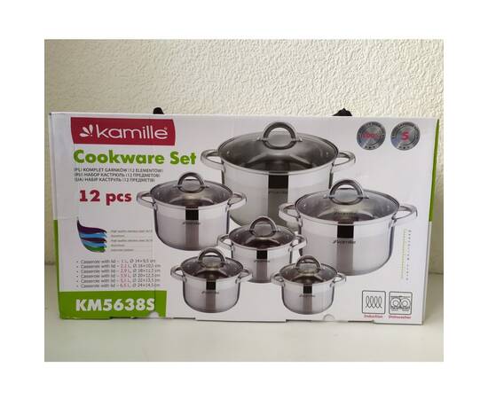 Набір посуду 12 предметів (каструлі 1л, 1.8л, 2.5л, 3.8л, 4,5л, 6.5л) Kamille (5638S), зображення 4
