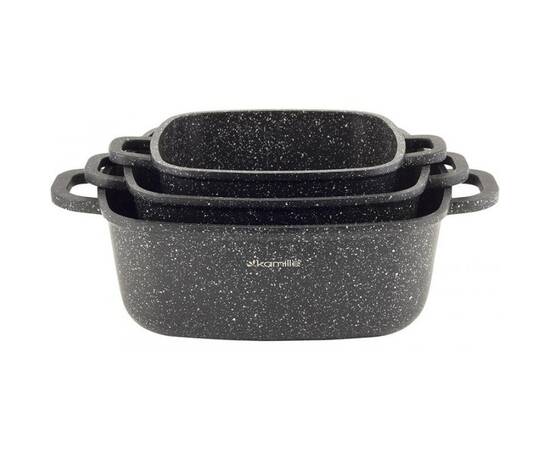 Набір посуду 7 предметів з прихватками (каструлі квадратні 20 см, 24 см, 28 см, прихватки 2шт) Kamille (4435), зображення 3