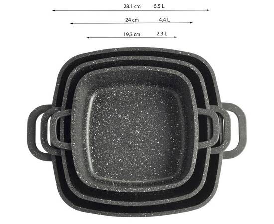 Набір посуду 7 предметів з прихватками (каструлі квадратні 20 см, 24 см, 28 см, прихватки 2шт) Kamille (4435), зображення 5