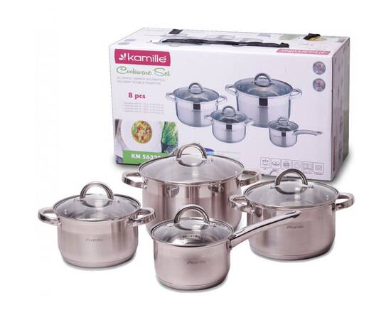 Набор посуды 8 предметов (ковш 1.8л; кастрюли 2.5л, 3.8л, 5.8л) Kamille (5632S), изображение 3