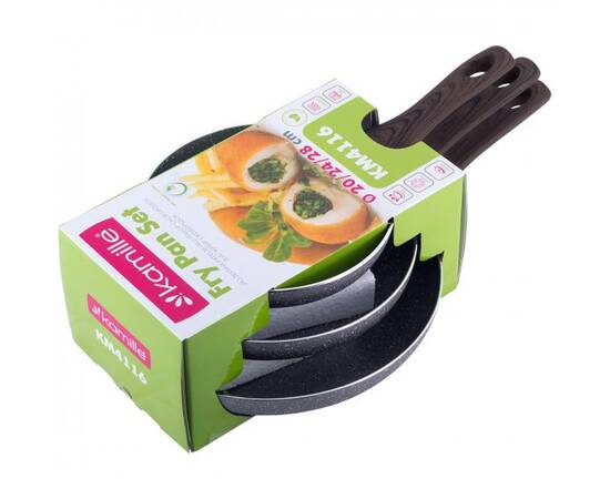 Набор сковород (О20 см, О24 см, О28 см) Kamille (4116), Цвет: серый, Тип: набор сковородок, Форма: круглая, Диаметр (см): 20/24/28, изображение 4