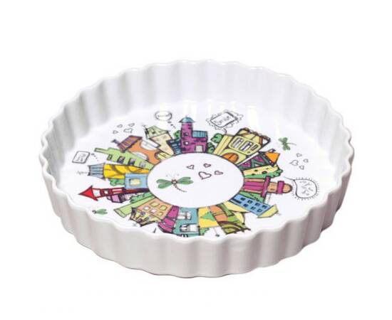 Форма керамічна для запікання 2.1л (29x29x5 см) кругла з ротанговим кошиком Kamille (6305), зображення 3