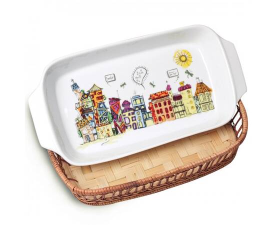 Форма керамическая для запекания 1.5л (35.5x18x5 см) прямоугольная с ротанговой корзинкой Kamille (6304), изображение 2