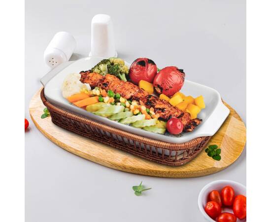 Форма керамическая для запекания 1.5л (35.5x18x5 см) прямоугольная с ротанговой корзинкой Kamille (6304), изображение 3