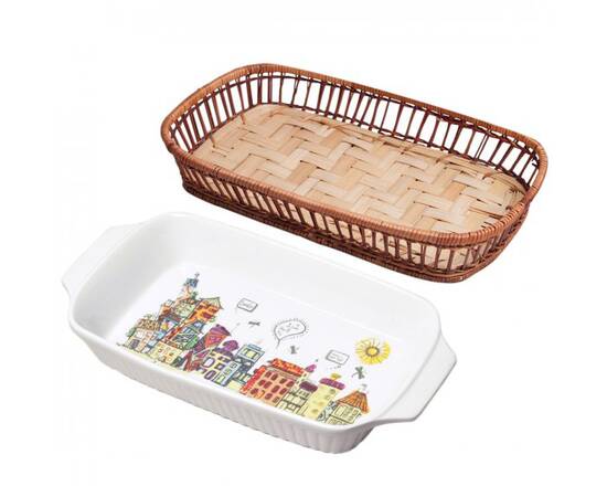 Форма керамическая для запекания 2.4л (41x20x6см) прямоугольная с ротанговой корзинкой Kamille (6303), изображение 2