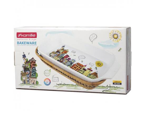 Форма керамическая для запекания 2.4л (41x20x6см) прямоугольная с ротанговой корзинкой Kamille (6303), изображение 4