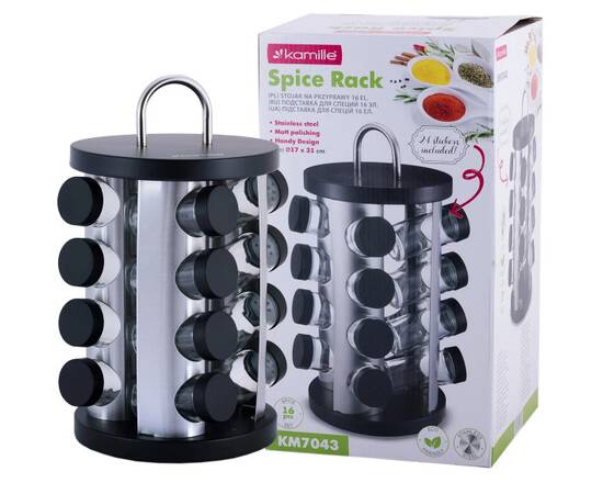 Набір ємностей для спецій на круглій підставці 16шт Kamille (7043), зображення 3