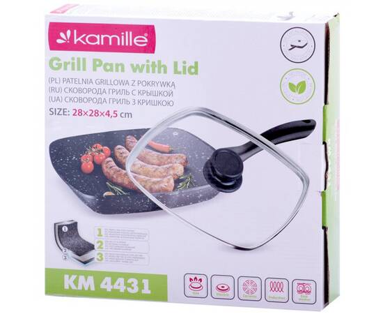 Сковорода-гриль 28 см із кришкою Kamille (4431), Колір: чорний, Тип: сковорода гриль, Форма: квадратна, Діаметр (см): 28, зображення 5