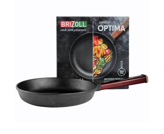 Сковорода чавунна 200х38,5 мм з ручкою Optima-Bordo Brizoll (O2035-P2), Колір: бордовий, Тип: сковорода, Форма: кругла, Діаметр (см): 20, зображення 2