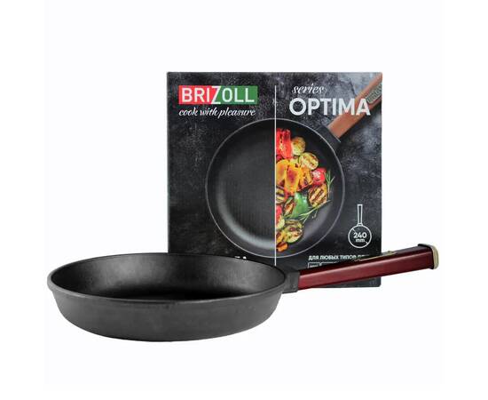 Сковорода чавунна 240х46, 5 мм з ручкою Optima-Bordo Brizoll (O2440-P2), Колір: бордовий, Тип: сковорода, Форма: кругла, Діаметр (см): 24, зображення 4