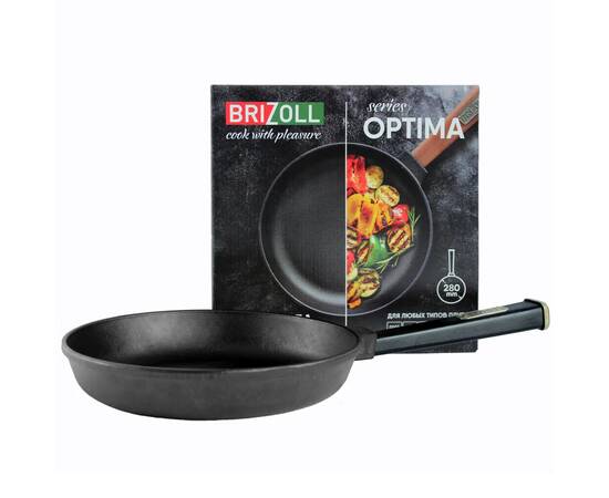 Сковорода чавунна 280х55 мм з ручкою Optima-Black Brizoll (O2840-P1), Колір: чорний, Тип: сковорода, Форма: кругла, Діаметр (см): 28, зображення 3