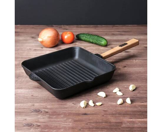 Сковорода чугунная квадратная гриль 260х260х57,5 мм с ручкой Optima Brizoll (O262650G-P), Цвет: коричневый, Тип: сковорода-гриль, Форма: квадратная, Диаметр (см): 26, изображение 2