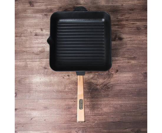 Сковорода чугунная квадратная гриль 260х260х57,5 мм с ручкой Optima Brizoll (O262650G-P), Цвет: коричневый, Тип: сковорода-гриль, Форма: квадратная, Диаметр (см): 26, изображение 3