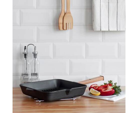 Сковорода чугунная квадратная гриль 260х260х57,5 мм с ручкой Optima Brizoll (O262650G-P), Цвет: коричневый, Тип: сковорода-гриль, Форма: квадратная, Диаметр (см): 26, изображение 4