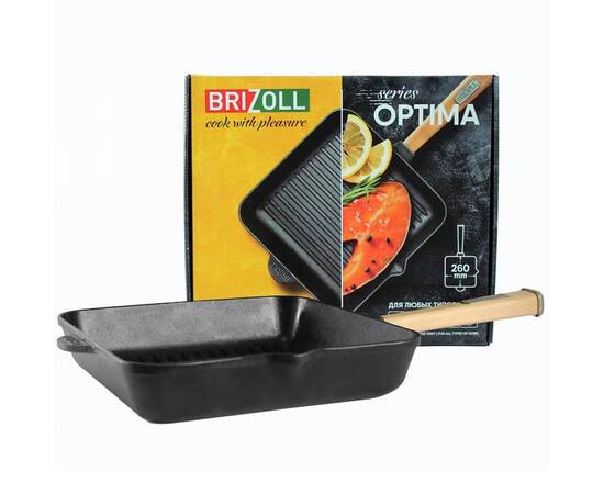 Сковорода чугунная квадратная гриль 260х260х57,5 мм с ручкой Optima Brizoll (O262650G-P), Цвет: коричневый, Тип: сковорода-гриль, Форма: квадратная, Диаметр (см): 26, изображение 5