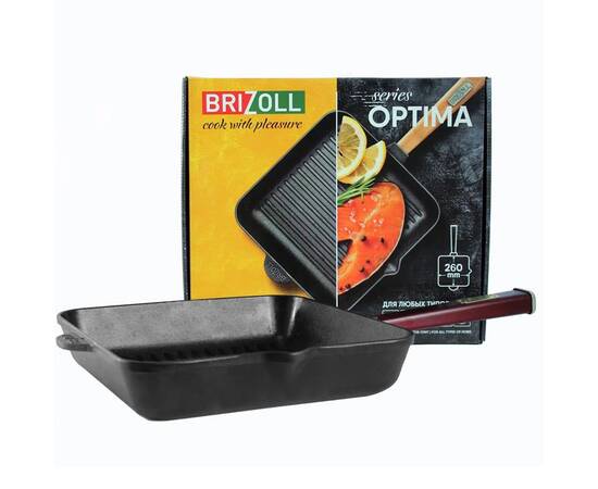 Сковорода чавунна квадратна гриль 280х280х57, 5 мм з ручкою Optima-Bordo Brizoll (O282850G-P2), Колір: бордовий, Тип: сковорода гриль, Форма: квадратна, Діаметр (см): 28, зображення 3