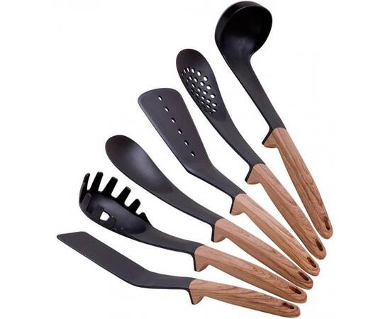 Набор кухонных принадлежностей с подставкой 7 предметов нейлоновые с ручкой под дерево Kamille (5235), изображение 2