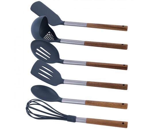 Набор кухонных принадлежностей с подставкой 7шт нейлоновые с ручкой из бамбука Kamille (5034), изображение 2