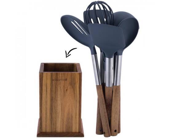 Набор кухонных принадлежностей с подставкой 7шт нейлоновые с ручкой из бамбука Kamille (5034), изображение 3