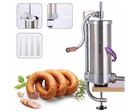 Шприц для начинення ковбас вертикальний 3 кг із силіконовими насадками Kamille (6509), зображення 8