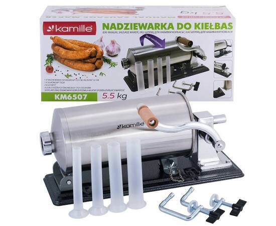 Шприц для начинення ковбас 5,5 кг з насадками (O1,5 см, О2 см, O2,2 см, O2,5 см) Kamille (6507), зображення 6
