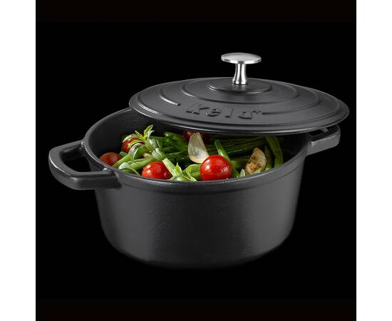 Каструля чавунна з кришкою KELA Calido 21 см, 2,5 л (12470) чорний, Тип: каструля, Об'єм: 2,5 л, Колір: чорний, зображення 2