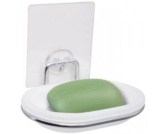 Мильниця овальна 13x9.5x5.5 см пластикова на хромованій підвісці з кріпленням "SMART STICKER" Besser (156), зображення 2