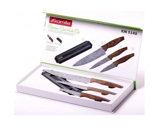 Набір кухонних ножів на магнітній смужці 4 предмети (3 ножі+тримач) Kamille (5148), зображення 2