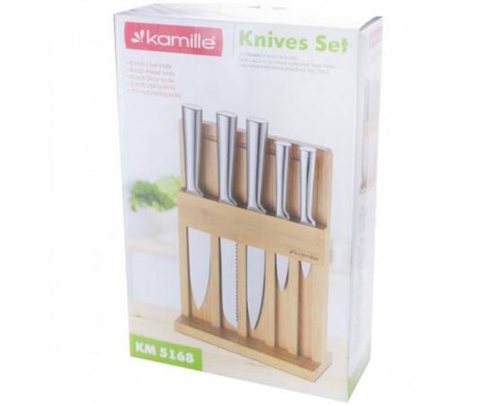 Набор кухонный ножей на деревяной подставке (5 ножей + досточка) Kamille (5168), изображение 6