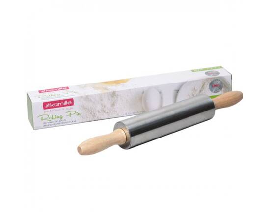 Скалка 38 см с деревянными ручками и вращающимся валиком Kamille (7777), изображение 3