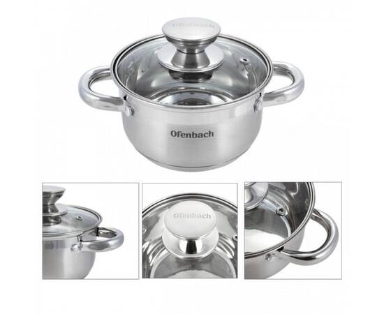 Каструля 16x9, 5cm. з кришкою Ofenbach (100511), Тип: каструля, Об'єм: 1,7 л, Колір: срібний, зображення 2