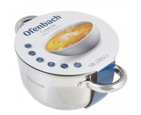 Каструля 16x9, 5cm. з кришкою Ofenbach (100511), Тип: каструля, Об'єм: 1,7 л, Колір: срібний, зображення 4