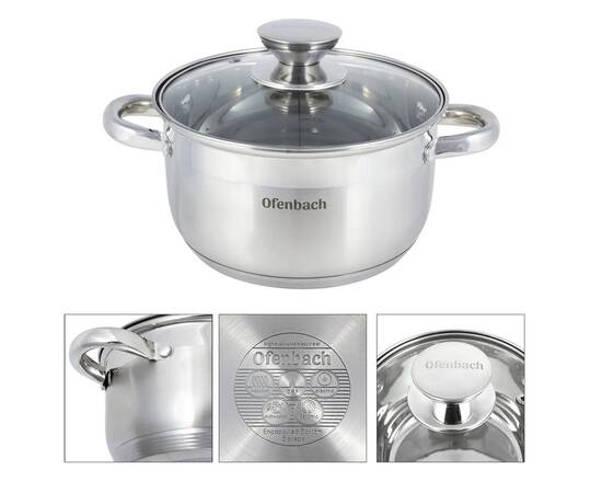 Каструля 18x10, 5cm. з кришкою Ofenbach (100512), Тип: каструля, Об'єм: 2,4 л, Колір: срібний, зображення 2