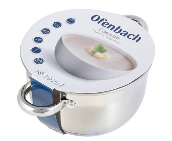 Каструля 18x10, 5cm. з кришкою Ofenbach (100512), Тип: каструля, Об'єм: 2,4 л, Колір: срібний, зображення 3