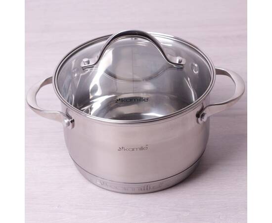 Каструля 3.9л з кришкою та 7-шаровим дном (O20x12.5 см) Kamille (4720S), Тип: каструля, Об'єм: 3,9 л, Колір: срібний, зображення 2
