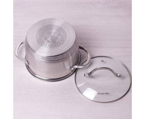Каструля 3.9л з кришкою та 7-шаровим дном (O20x12.5 см) Kamille (4720S), Тип: каструля, Об'єм: 3,9 л, Колір: срібний, зображення 3