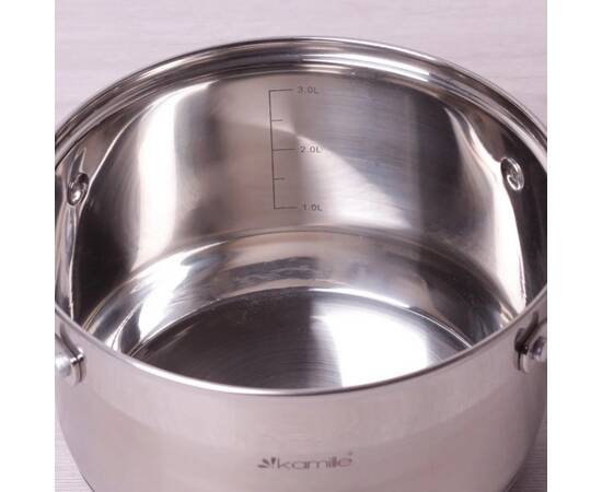 Каструля 5.1 л з кришкою та 7-шаровим дном (O22x13.5 см) Kamille (4722S), Тип: каструля, Об'єм: 4,7 л, Колір: срібний, зображення 5