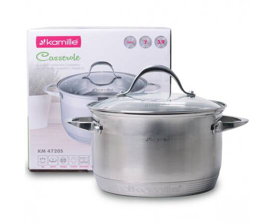 Каструля 3.9л з кришкою та 7-шаровим дном (O20x12.5 см) Kamille (4720S), Тип: каструля, Об'єм: 3,9 л, Колір: срібний, зображення 6