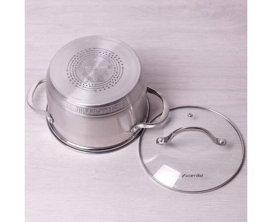 Каструля 5.1 л з кришкою та 7-шаровим дном (O22x13.5 см) Kamille (4722S), Тип: каструля, Об'єм: 4,7 л, Колір: срібний, зображення 3