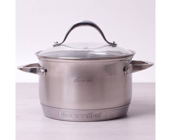 Каструля 5.1 л з кришкою та 7-шаровим дном (O22x13.5 см) Kamille (4722S), Тип: каструля, Об'єм: 4,7 л, Колір: срібний, зображення 2