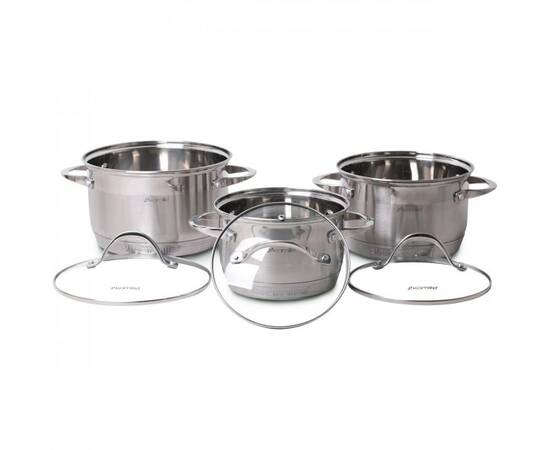 Набор кастрюль 6 предметов (1.8л, 2.3л, 3.3л; 7-слойное дно) Kamille (4706S), изображение 3