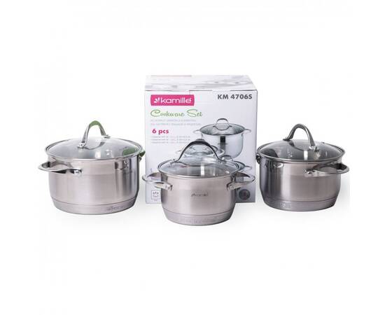 Набор кастрюль 6 предметов (1.8л, 2.3л, 3.3л; 7-слойное дно) Kamille (4706S), изображение 5
