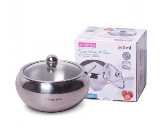 Сахарница 560 мл с ложечкой и стеклянной крышкой Kamille (7003), изображение 4