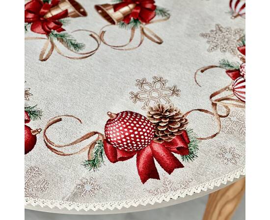 Скатертина гобеленова з мереживом O90 LiMaSo (RED BALLS-90D), Тип: скатертини, Основний колір: червоний, Форма скатертини: кругла, Розмір: Ø90, зображення 3