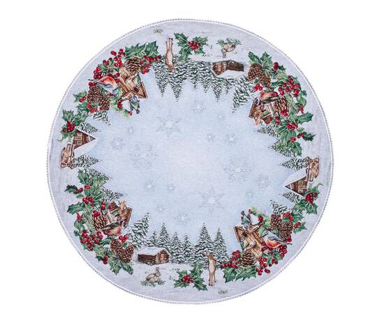 Скатертина гобеленова з мереживом O90 LiMaSo (SQUIRREL-90D), Тип: скатертини, Основний колір: блакитний, Форма скатертини: кругла, Розмір: Ø90, зображення 2